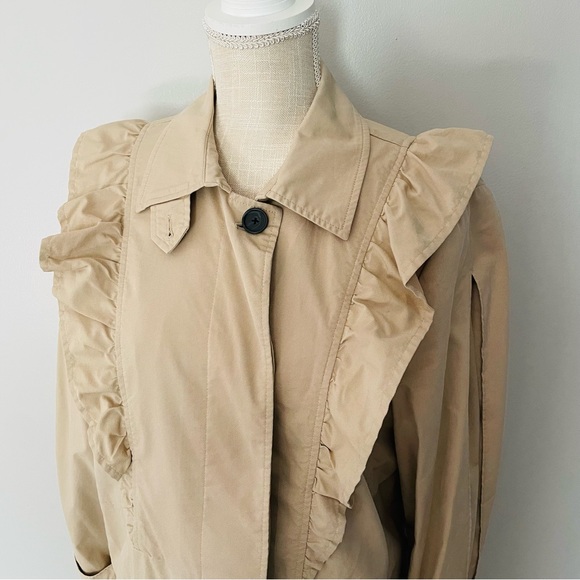 Joie Gila Ruffle Trim Belted Trench Coat Light Khaki Size Large - Picture 4 of 6